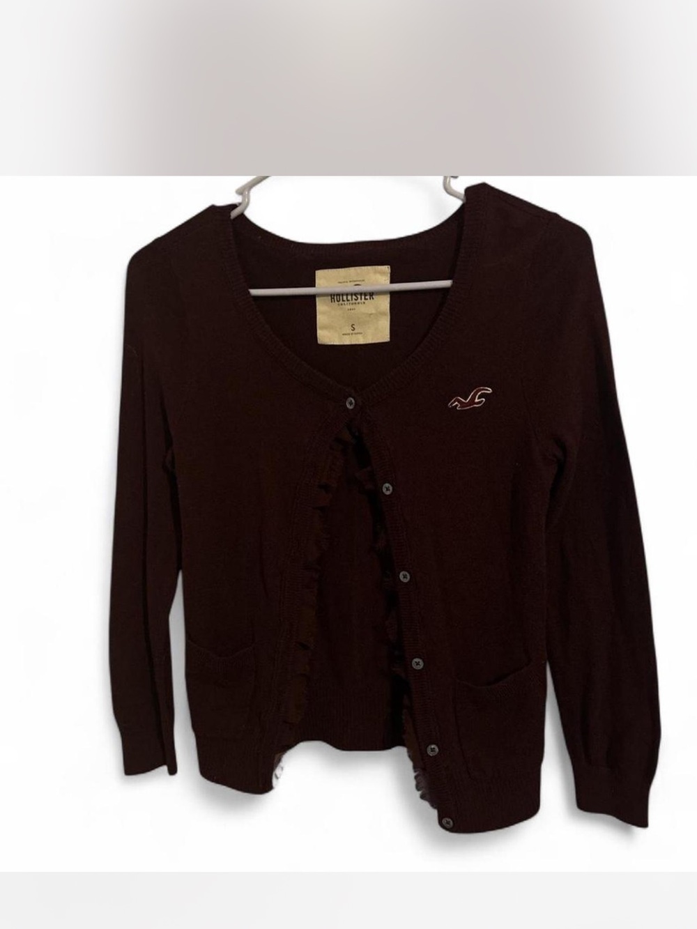 Hollister Women's Dark Brown Button-Up Ruffle Cardigan